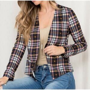 Miley + Molly Plaid Open Front Blazer Jacket Size Medium